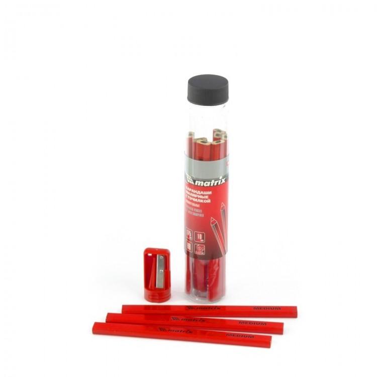 84814 — Набор карандашей малярных прямоугольных с точилкой в тубе, 175мм, 10шт MATRIX