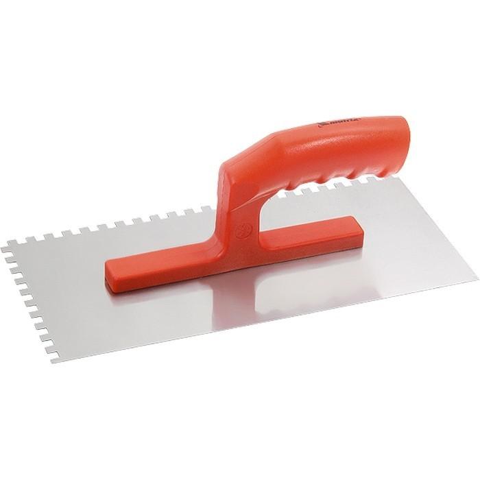 86775 — Гладилка стальная, 280 х 130 мм, зеркальная полировка, пластмас. ручка, зуб 6 х 6 мм MATRIX