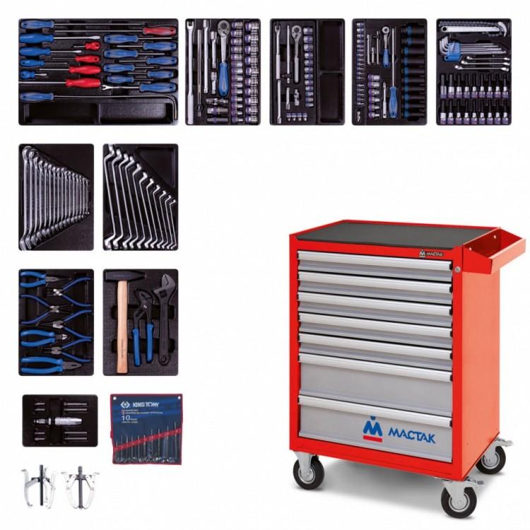 934100AMR — KING TONY набор инструментов в красной тележке, 204 предмета KINGTONY