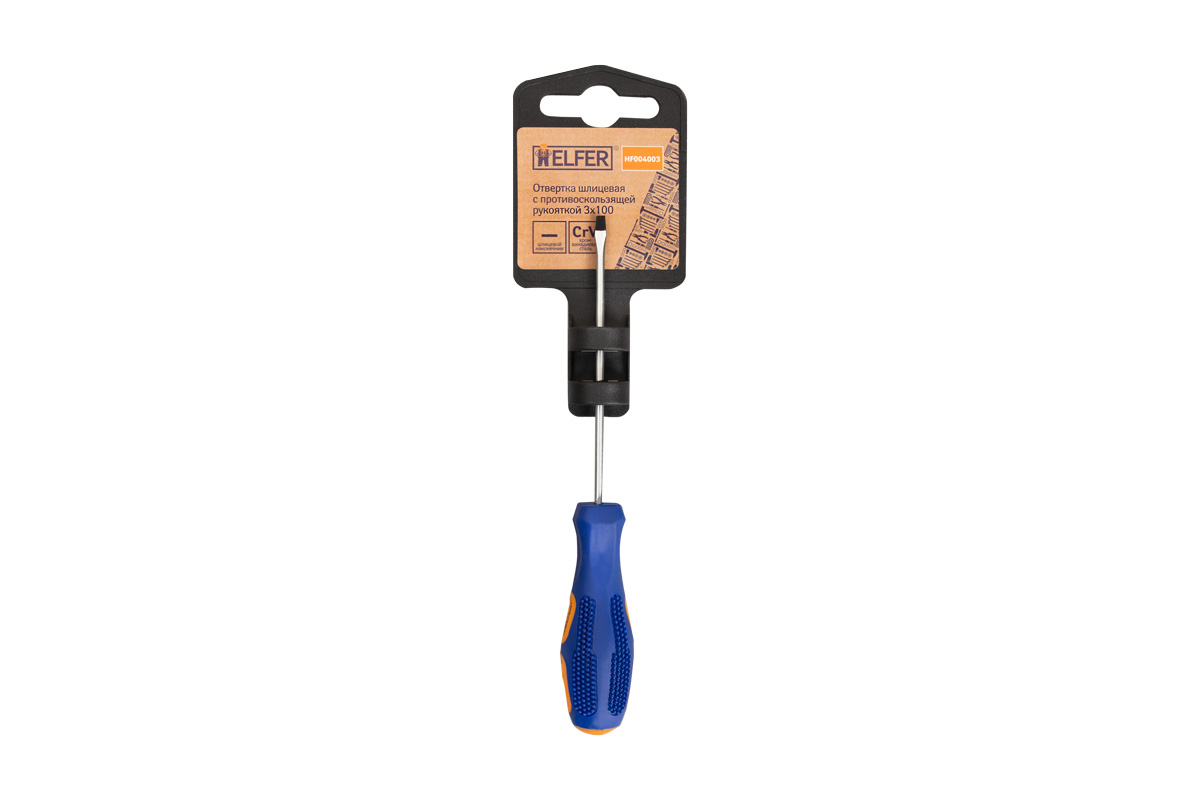 HF004003 — Отвертка шлицевая 3X100 (CRV, двухкомп. рукоятка, намагн. наконк) HELFER HELFER