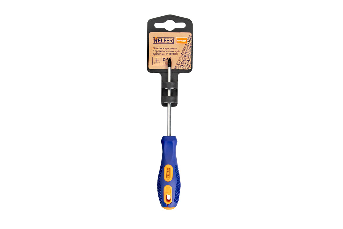HF004006 — Отвертка крест. рн1X100 (CRV, двухкомп. рукоятка, намагн. наконк) HELFER HELFER