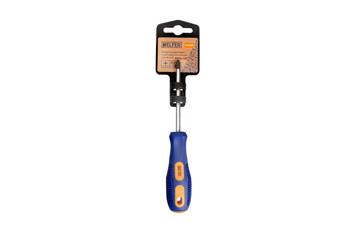 HF004007 — Отвертка крест. рн2X100 (CRV, двухкомп. рукоятка, намагн. наконк) HELFER HELFER