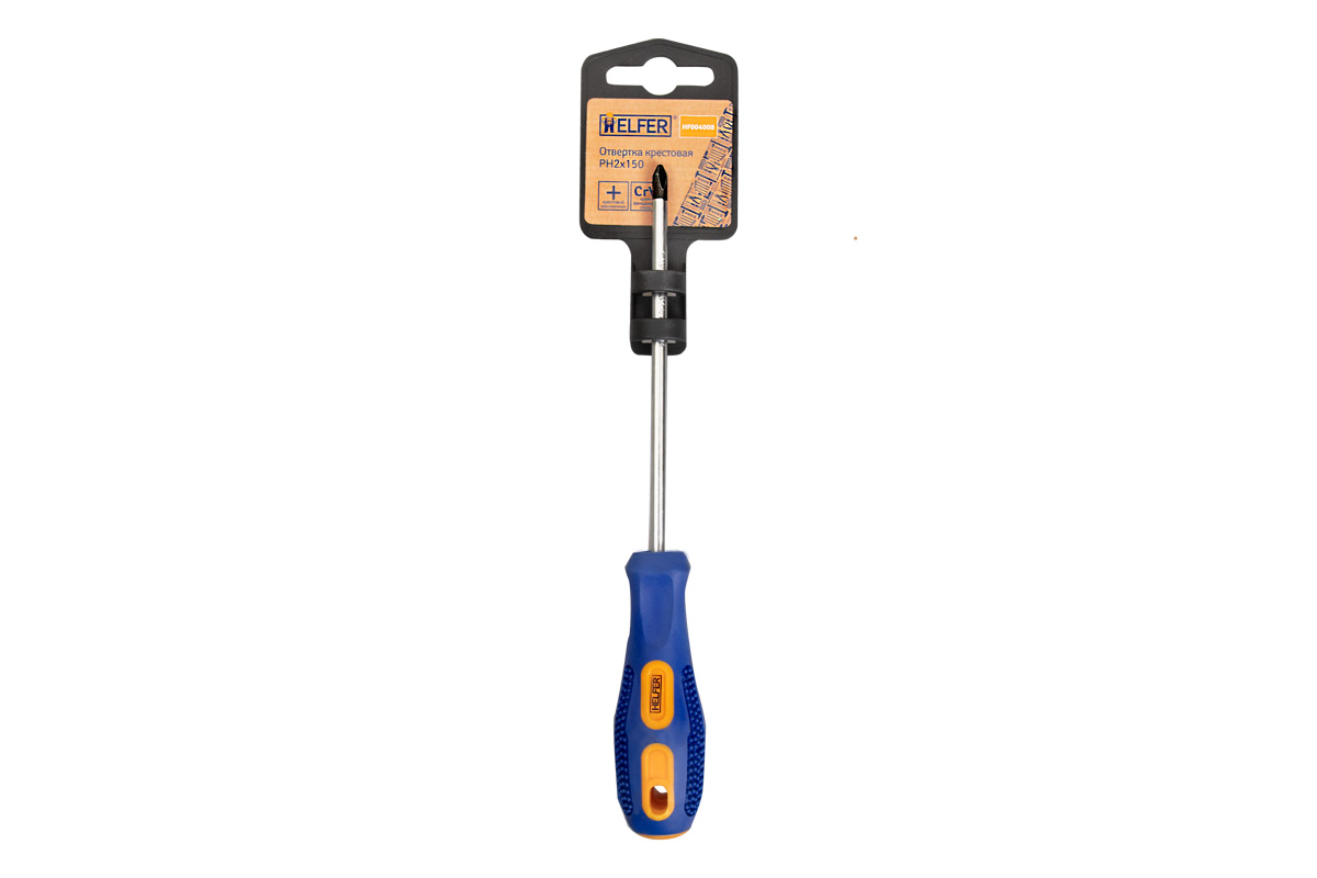HF004008 — Отвертка крест. рн2X150 (CRV, двухкомп. рукоятка, намагн. наконк) HELFER HELFER