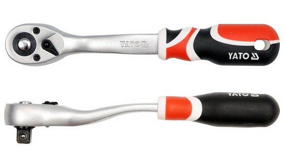 YT0732 — Трещотка с пластмассовой ручкой 72 зуба, 1/2 INCH, 255 мм, держатель для подвешивания на крючок YATO