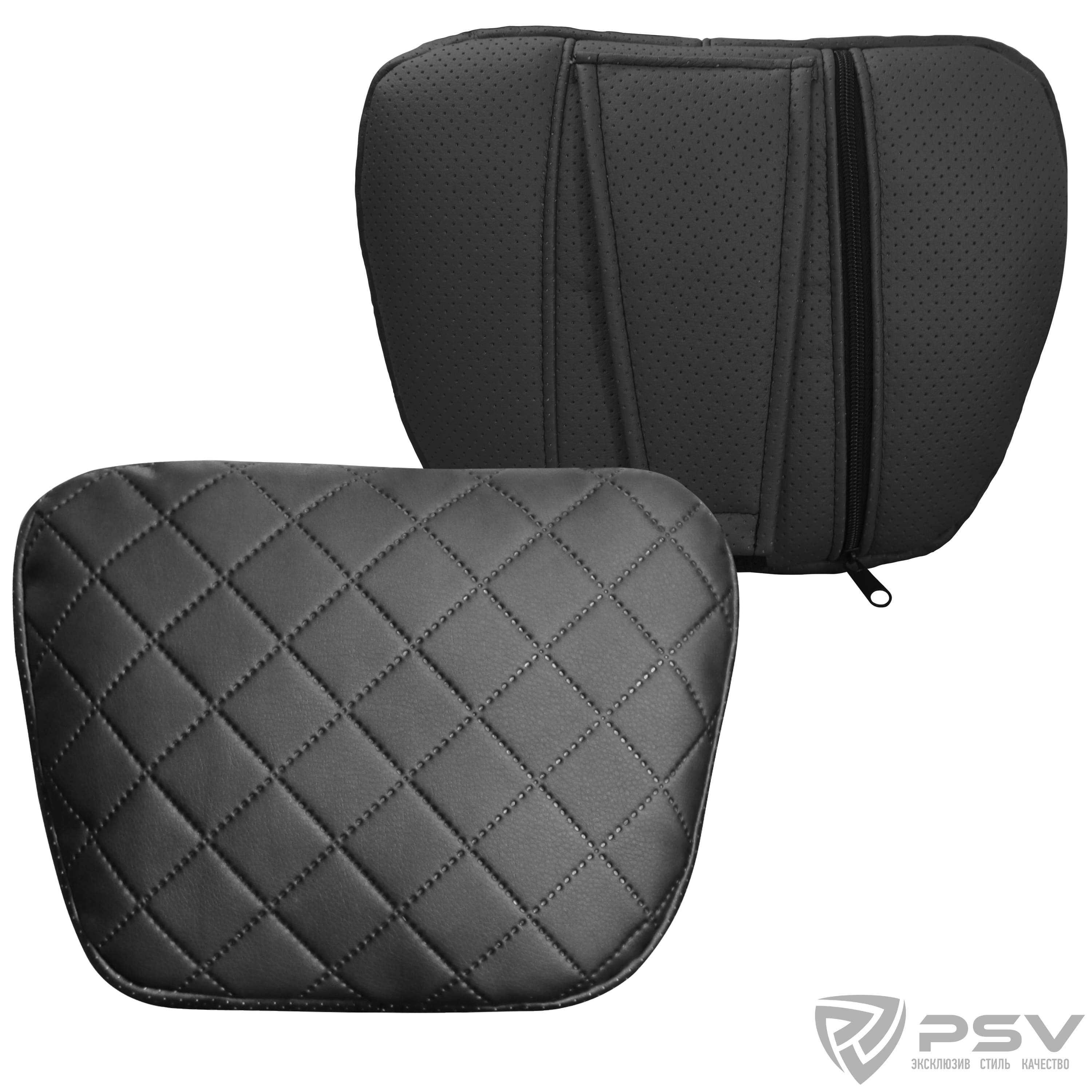 132339 — Подушка  подголовник LUX WAY экокожа терморомб черная PSV