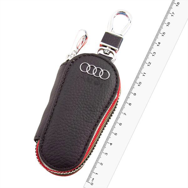 HX612AUDI — Ключница кожаная SW AUDI овальная, черная, с молнией SKYWAY