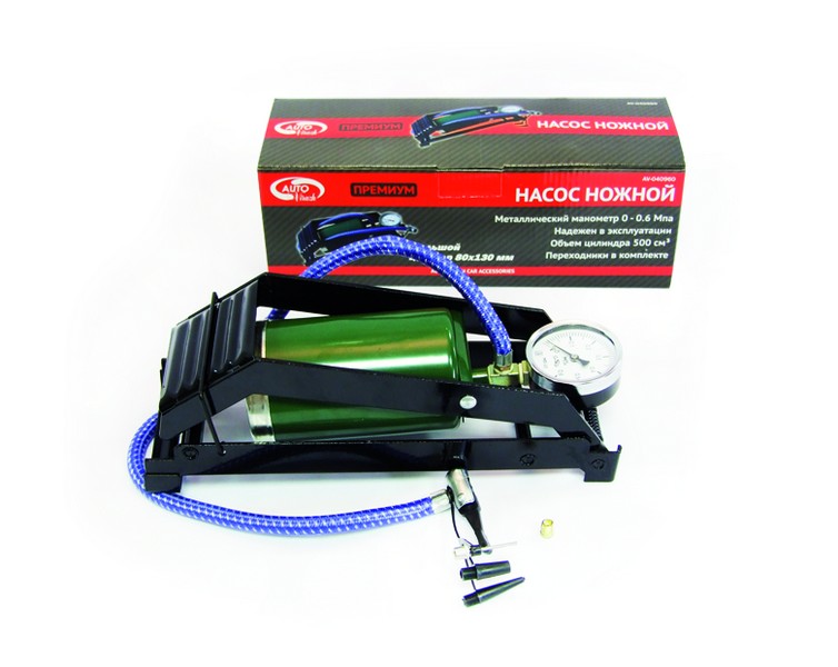 AV040960 — Насос ножной с манометром одинарный, метал. наконечник (усилен.цилиндр 80х130мм) AUTOVIRAZH