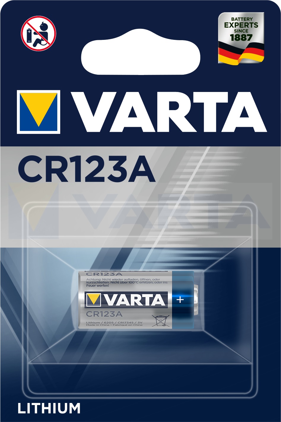 6205301401 — Батарейка 1шт VARTA LITHIUM CR123A 3V VARTA
