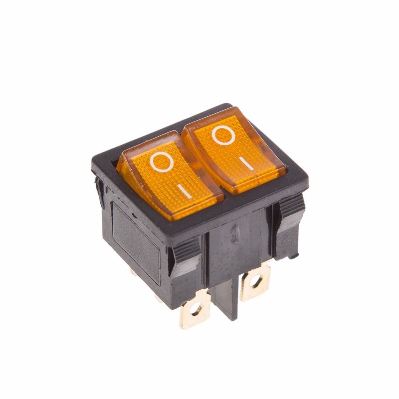 362162 — Выключатель клавишный 250V 6а (6с) ONOFF желтый с подсветкой двойной  MINI  REX REXANT