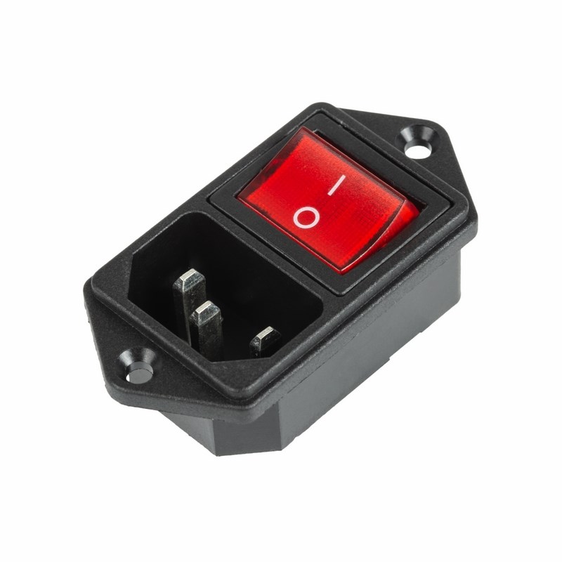 362282 — Выключатель клавишный 250 V 6 А (4с) ON-OFF красный с подсветкой и штекером C14 3PIN  REXANT REXANT