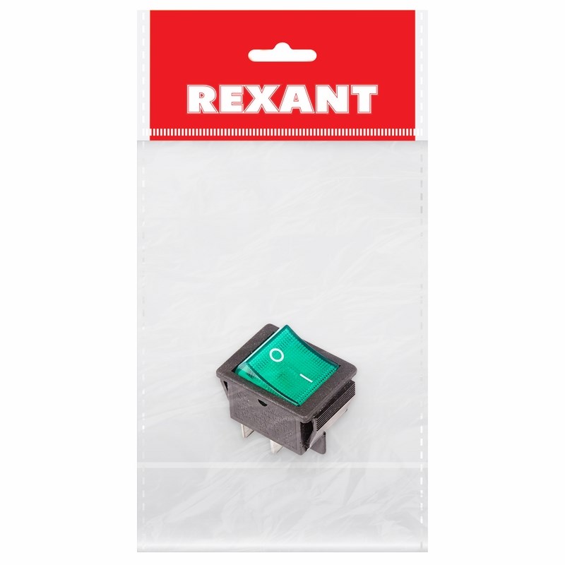 3623321 — Выключатель клавишный а с зеленый с подсветкой REXANT