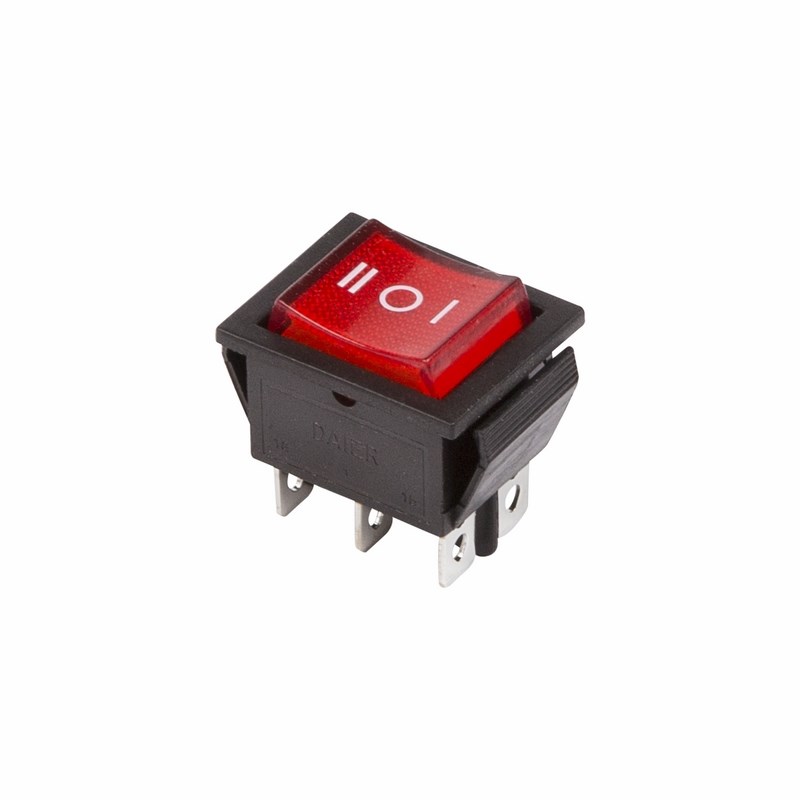362390 — Переключатель клавишный 250V 15А (6с) ON-OFF-ON красный с подсветкой и нейтралью (RWB-509, SC-767) R REXANT