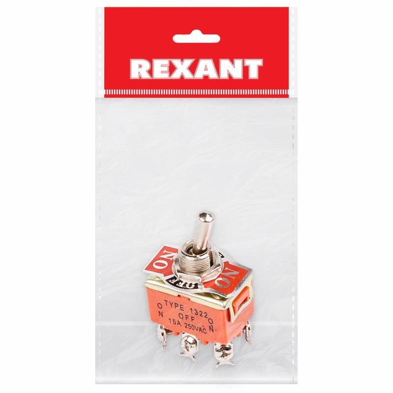 3641321 — Тумблер 250V 15А (6c) ON-OFF-ON двухполюсный  (KN-203)  REXANT Индивидуальная упаковка 1 шт REXANT