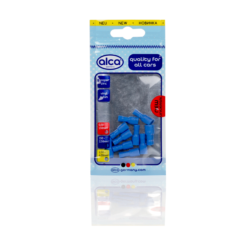 640950 — Наконечник плоский гнездовой с изоляцией 5, 6 мм синий 10 шт в уп ALCA ALCA