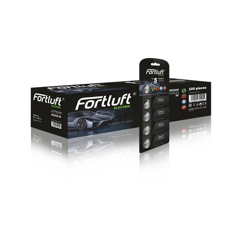 CR1616100 — Батарейка круглая серия LITHIUM 100шт FORTLUFT