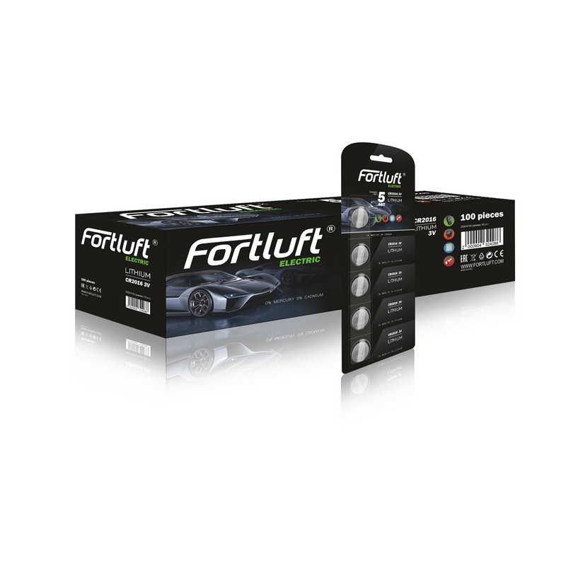 CR2016100 — Батарейка круглая серия LITHIUM 100шт FORTLUFT