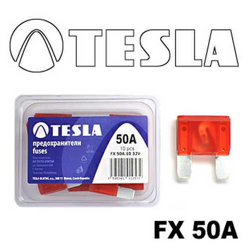 FX50A10 — Предохранитель флажковый MAXI FX 50A красный (уп 10 шт) TESLA