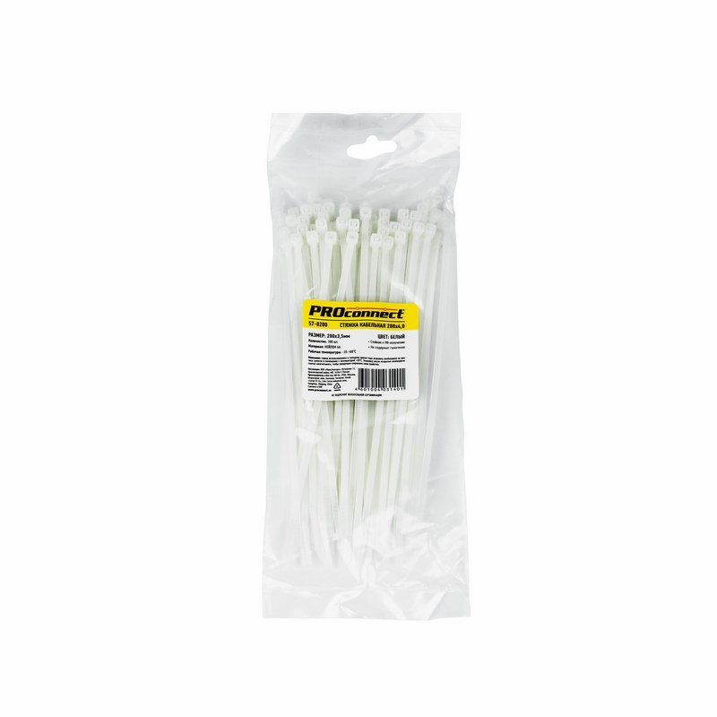 570200 — Хомут стяжка кабельная нейлоновая ксс белая уп PROCONNECT
