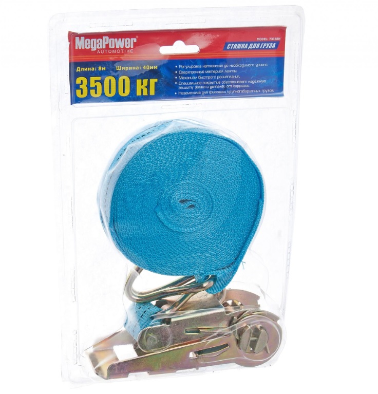 M73358H — Стяжка крепления груза 3.5т 8м40мм с храповиком блистер MEGAPOWER MEGAPOWER