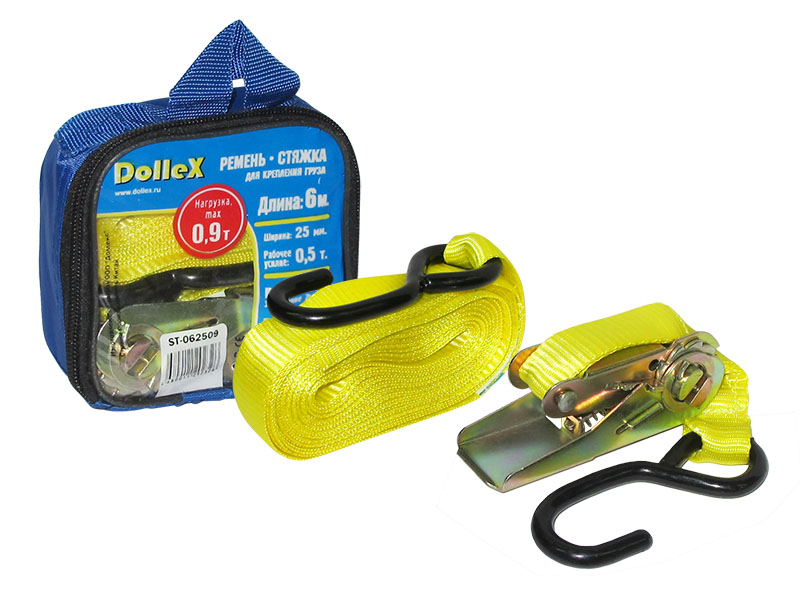 ST062509 — Стяжка для крепления груза (6 м х 25 мм), 0,9 т (лента + механизм) в сумке DOLLEX