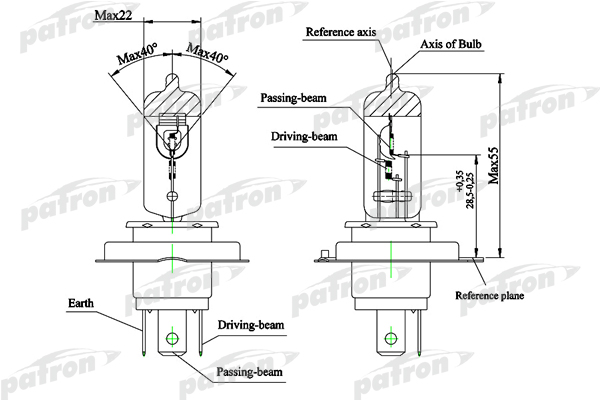 PLH410090 — Лампа Галоген(H4) PATRON