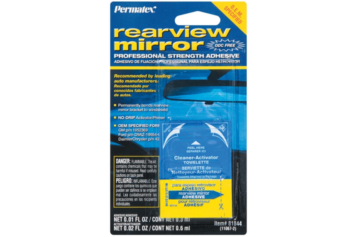 81844 — Клей набор для вклейки зеркал заднего вида Rearview Mirror Adhesive: клей в блистере + салфетка-акти PERMATEX