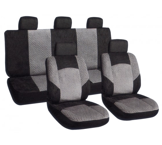 AV095052 — Чехлывелюр(10пр.)черносерыесделящ.спинкой(намолнии)AUTOVIRAZHAV095 AUTOVIRAZH