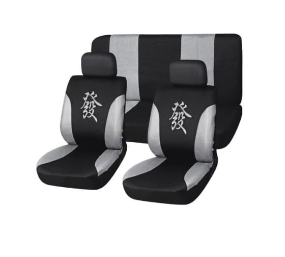 S01301021 — Чехлы автомобильные универсальные полиэстер черный/серый SKYWAY DRIVE (иероглиф благополучие) (11 шт.) SKYWAY