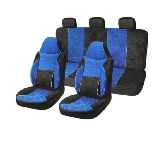 S01301034 — Чехлы автомобильные универсальные велюр черный/синий SKYWAY PROTECT 2 ( с бок. подд.спины со слитными подгол.) (9 шт.) SKYWAY
