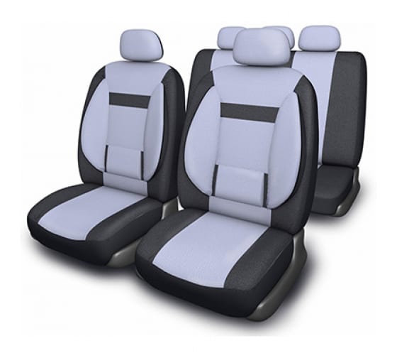 S01301047 — Чехлы автомобильные универсальные полиэстер черный/серый SKYWAY PROTECT 2 (с бок. подд. Cпины) (11 шт.) SKYWAY