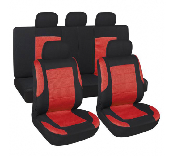 S01301148 — Чехлы автомобильные универсальные полиэстер черный/красный SKYWAY FORSAGE (9 шт.) SKYWAY