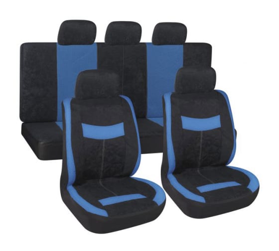 S01301152 — Чехлы автомобильные универсальные вельвет черный/синий SKYWAY FORSAGE (9 шт.) SKYWAY