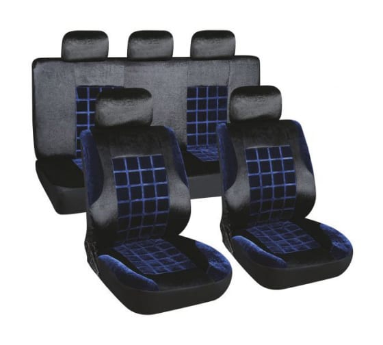 S01301155 — Чехлы а/м унив. SKYWAY VELVET1 (велюр,9 предметов,черн/синий) SKYWAY