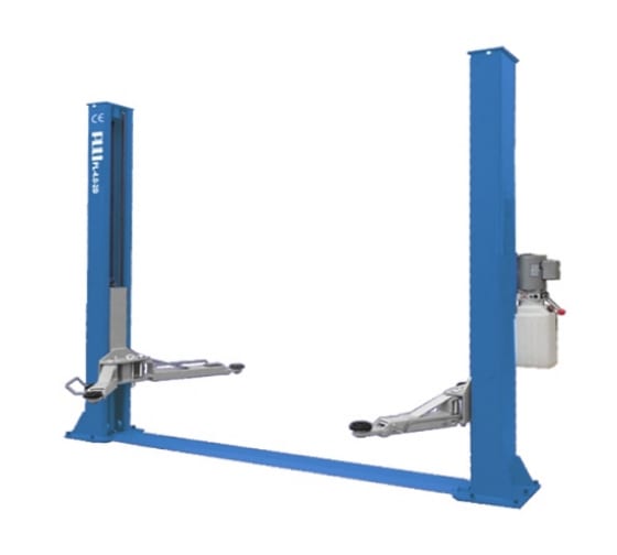 PL402D — Подъемник электрогидравлический 2х стоечный, 380 в, г/п  4.0 т, MAX подъем  1930 мм, проезд  2500 мм, лапы 620880, 8201260 мм, нижняя синхр. PULI