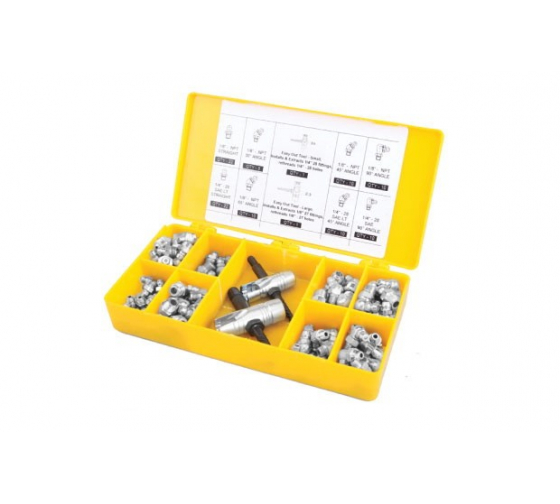 GR43978 — Масленка м6х1, м8х1, м10х1 (45,90град.) набор 99 предметов (пластиковый бокс) GROZ GROZ