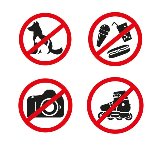 5600409 — Наклейки запрещающие знаки «Набор наклеек 4 шт. мини- d 9 см» 200х200 мм REXANT REXANT