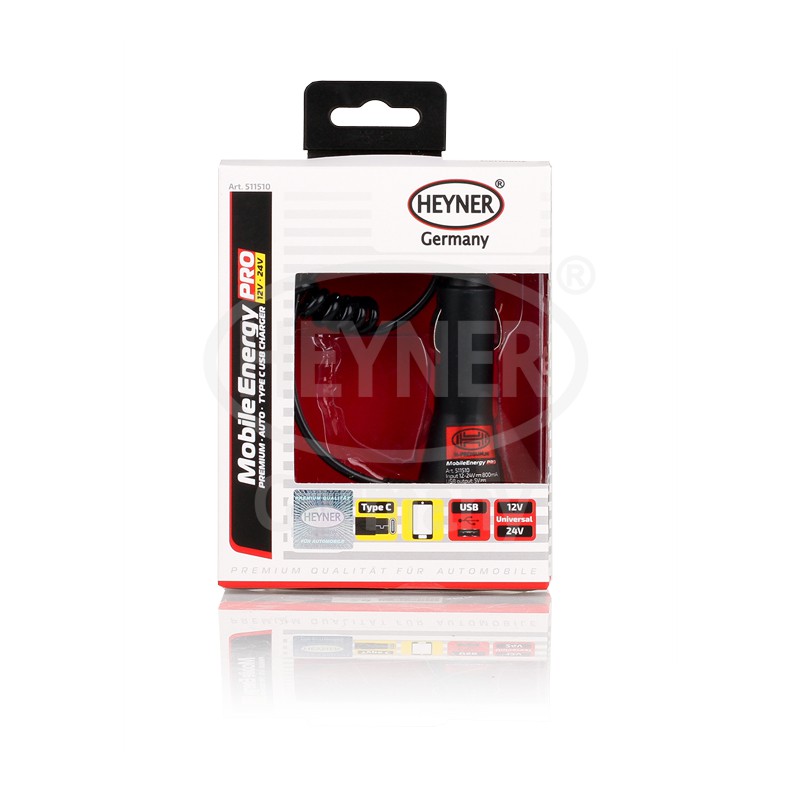 511510 — З/у премиум с USB 12в/24в, 120 см, черный HEYNER HEYNER