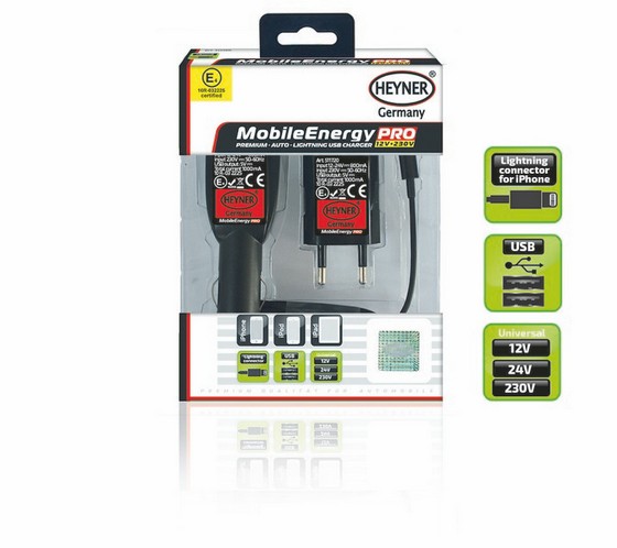 511720 — Зу 3 в 1 с USB для IPHONE5, IPAD4, IPOD TOUCH1224230V HEYNER 511720 HEYNER