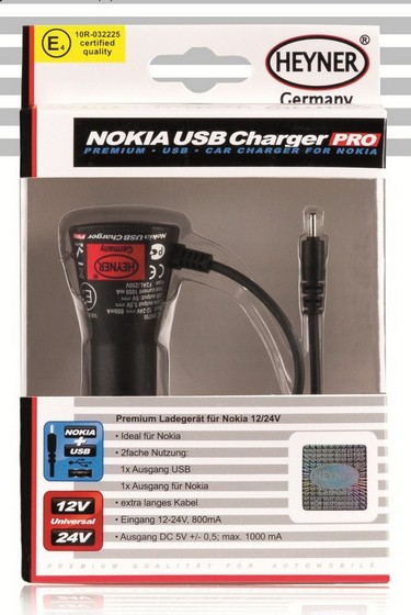 511750 — З/у для NOKIA 12/24в с удлинительным кабелем HEYNER HEYNER