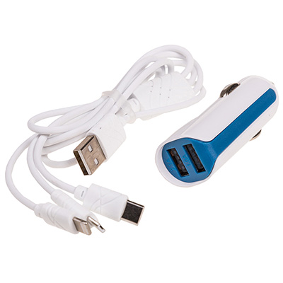 D35BLUE — Зарядное устройство 12V MICROUSB/TYPEC/LIGHTNING USBх2 (1.0а  2.1а) 1 SKYWAY