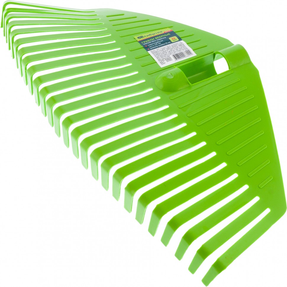 61712 — Грабли веерные пластиковые, 420 мм, 26 плоских зубьев, без черенка, россия// сибртех СИБРТЕХ