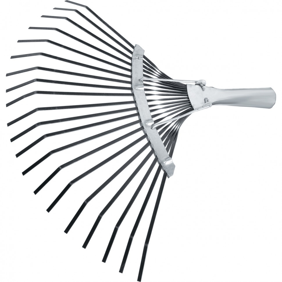 61778 — Грабли веерные стальные, 385 мм, 20 плоских зубьев, оксидированные, без черенка, Россия СИБРТЕХ