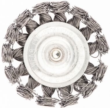744307 — Щетка для дрели, 75 мм, плоская со шпилькой 6мм, крученая металлическа СИБРТЕХ