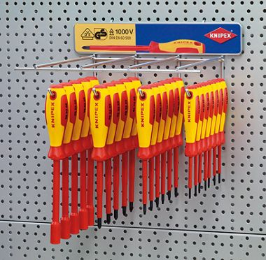 KN0019346 — Дисплей пустой, 4 крюка для отвёрток, 68 шт на крюк KNIPEX