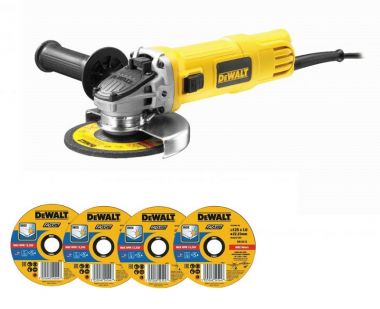 DWE4151D4RK — Ушм 125мм, 900вт, кл.вкл+набор дисков DWE4151D4RK DEWALT DEWALT