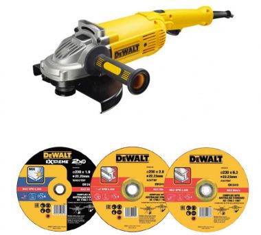 DWE496D10RK — Набор угловая шлифовальная машина DWE496D10RK, 230 мм, 2600 вт, DWE496KS и 10 кругов DEWALT DEWALT