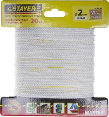 5041002020 — Шнур STAYER MASTER хозяйственнобытовой  полипропиленовый  вязанный  с сердечником  белый  D 2  20м STAYER