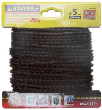 5041105020 — Шнур STAYER MASTER хозяйственнобытовой  полипропиленовый  вязанный  с сердечником  черный  D 5  20м STAYER