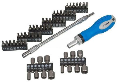 25280H58 — Набор зубр отвертка эксперт реверс.  2хкомп. ручка биты 30мм  торц.головки гибкий удл. с магнит. фикс. 215мм  58пред ЗУБР