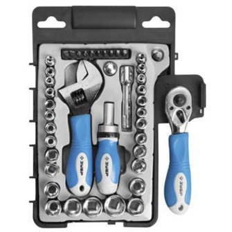 25290H43 — Набор зубр слесарномонтажный инструмент эксперт  ключ развод. отвертка реверс. с насадками  пласт.бокс  43пред. ЗУБР